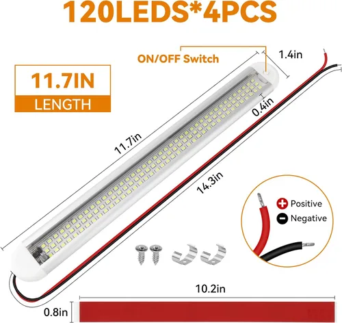 Vista 2 de RVZONE Barra de luz interior LED de 12 V 120 LED, 1800 lúmenes, 8 W, CC, 12 voltios, tira de luces LED con interruptor de encendido/apagado, luces