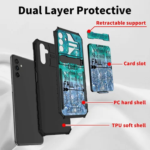 Vista 2 de Funda tipo cartera con versículo bíblico Salmo 46-5 para Samsung Galaxy A16 5G con ranura para tarjeta desmontable para ocultar tarjetas de crédito
