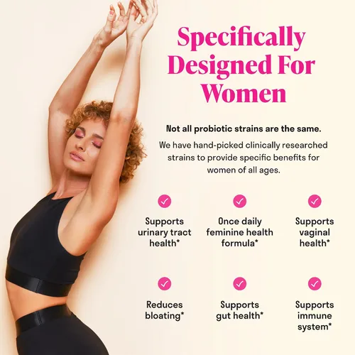 Vista 3 de Probiótico 3 en 1 para mujer, 60 porciones, 12 cepas únicas, prebióticos, D-manosa y arándano para la salud digestiva, salud vaginal y apoyo