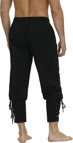 Vista 4 de Parlsdy Disfraz renacentista para hombre, pantalones vikingos, color marrón, mezcla moderna histórica, pantalones cargo talla XS, S, M, L, XL, 2XL