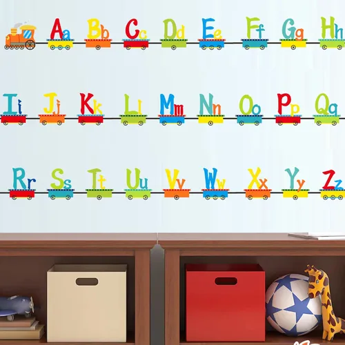 Vista 7 de Calcomanías de alfabeto para niños, alfabeto ABC, calcomanías de tren, calcomanías de pared de letras del alfabeto, calcomanías de pared