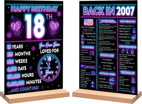 Vista 11 de Decoración de fiesta de cumpleaños número 10 para niño, póster de decoración de cumpleaños de neón en 2015, letrero de mesa acrílico, suministros