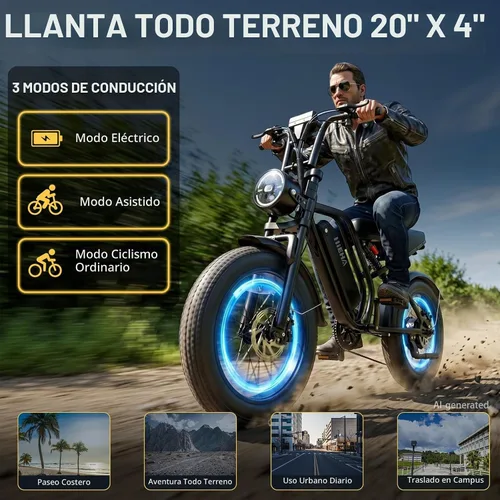 Vista 8 de Bicicleta eléctrica para adultos, 1500W Fat Tire Ebike 20"x4" Batería