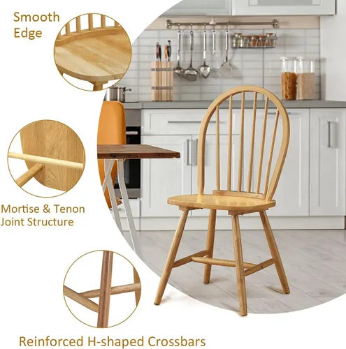 Vista 6 de POWERSTONE Juego de 2 sillas de comedor, sillas Windsor de madera con respaldo de husillo, silla de comedor de granja, silla de cocina, silla