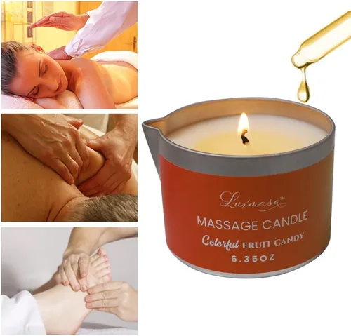 Vista 4 de Vela de masaje, aceite de soja perfumado a baja temperatura, terapia de calor, loción de aceite corporal, aceite de karité natural, aceite de masaje