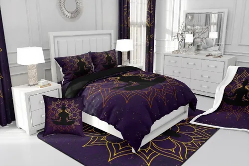 Vista 6 de Alfombra de yoga de 4 x 5 con mandala bohemia para sala de estar, dormitorio, espiritual zen, súper acogedora, alfombra decorativa para mujeres