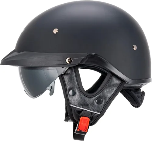 Vista 12 de VCOROS VHF04 - Casco de motocicleta para adultos, estilo retro, con cara abierta Adult Vintage Cruiser Motorcycle Helmet Retractable Sun Visor DOT