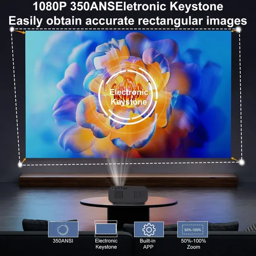 Vista 3 de Mini proyector con WiFi y Bluetooth, 4K Smart 1080P Proyector de película portátil para exteriores con Android 13 y aplicaciones integradas