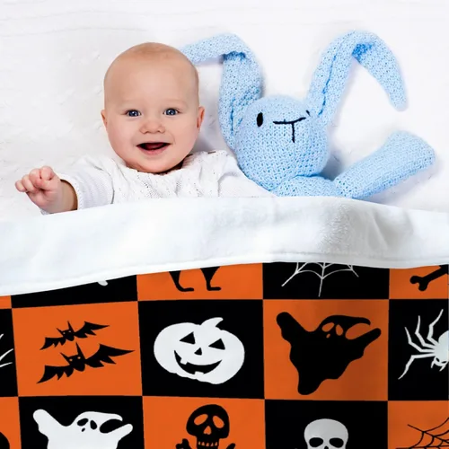 Vista 5 de Manta de Halloween para bebé, diseño de calabaza, fantasma, telaraña, súper suave, manta acogedora para recién nacido, manta de recepción para bebé