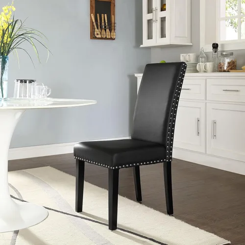 Vista 2 de LexMod silla de comedor de vinilo parte de un juego, Poliuretano, Negro