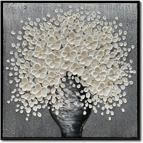 Vista 17 de Epicler art Pintura al óleo decorativa de flores 3D moradas pintadas a mano, arte de pared decorativo de pared de flores, arte moderno, sala