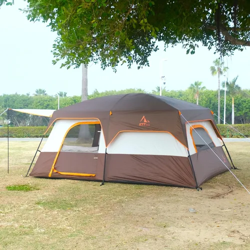 Vista 12 de KTT Extra Large Tent 10-12-14 Person(B),Family Cabin Tents,2 Rooms,3 Doors and 3 Windows with Mesh,Straight Wall,Waterproof,Double Layer,Big Tent