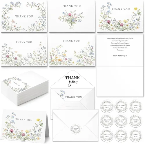Vista 13 de Fumete Juego de 50 tarjetas de agradecimiento funerarias con sobres y calcomanías, tarjetas de agradecimiento de condolencias con mensaje