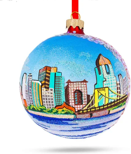 Vista 8 de Pittsburgh, Pennsylvania, bola de cristal, adorno de Navidad de 4 pulgadas