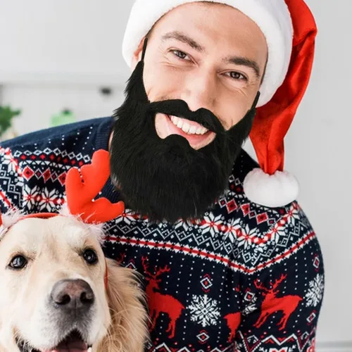 Vista 7 de AQWAL Barba falsa para fiesta, divertida barba falsa en la espalda, pelo facial bigote, barba falsa de cabello negro, peluca de bigote de barba