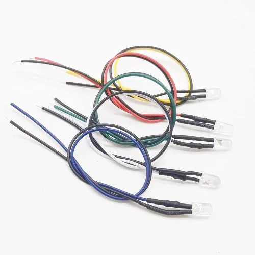 Vista 2 de 100 unidades (5 colores x 20 piezas) 12V 0.197 in LED de cobre de diodo luces 7.9 pulgadas 26awg precableado surtido