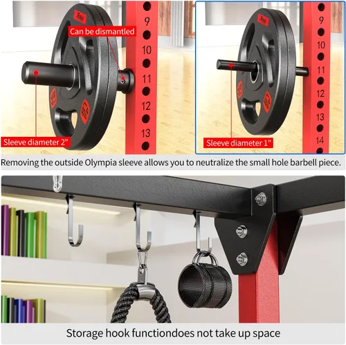 Vista 5 de Power Rack Power Cage Rack multifunción para sentadillas con sistema cruzado de cable seleccionable más accesorio de entrenamiento para garaje