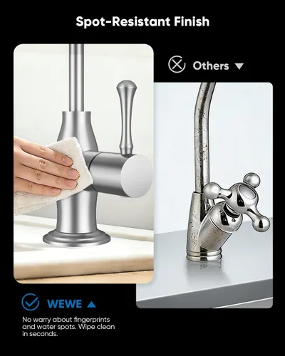 Vista 6 de WEWE Grifo de agua potable vintage, grifo de filtro de agua de cocina de acero inoxidable sin plomo para sistema de ósmosis inversa, grifo de Níquel