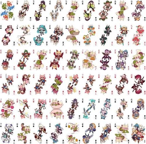 Vista 2 de Naipes de anime # Baraja de póquer 54 cartas todas diferentes # NAGA U Kawaii Anime Chibi Cute Manga