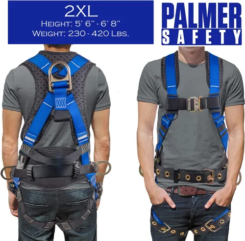 Vista 7 de Palmer Safety Arnés de seguridad de protección contra caídas Hammerhead Series Kit de seguridad I Arnés Premium + Cordón + Kit de extensor de anillo