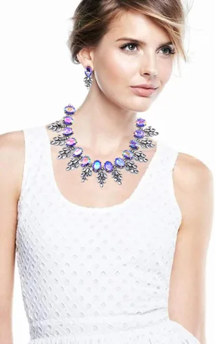 Vista 2 de Lux StTreatment - Juego de collar de hoja de cristal para mujer, collar y aretes