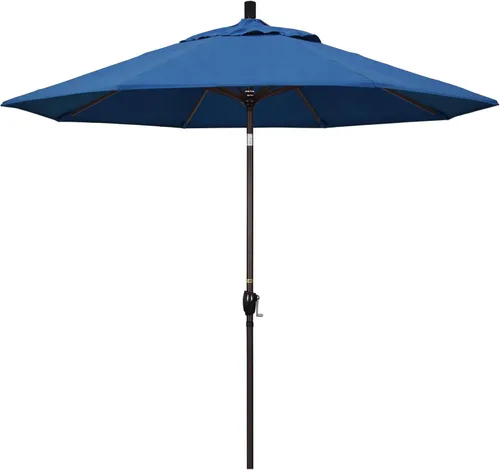Vista 36 de California Umbrella Paraguas redondo de aluminio del mercado de 9', elevación de manivela, inclinación del botón, poste de bronce Azul (Air Blue)