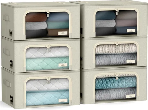 Vista 21 de Sorbus Cajas de almacenamiento con marco de metal - Bolsas organizadoras de ropa apilables y plegables - Contenedores de almacenamiento de tela