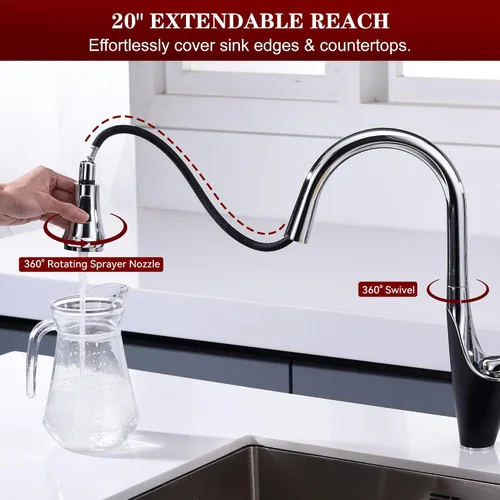Vista 3 de sumerain Grifo de cocina de un solo orificio con rociador extraíble, grifo de fregadero de cocina de acero inoxidable de una sola manija, cromo