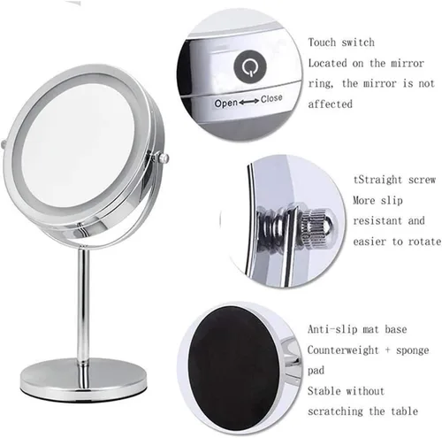 Vista 3 de Espejo de baño con luces LED iluminado para maquillaje, espejo de tocador de dos caras con aumento normal y 7X, 2 en 1