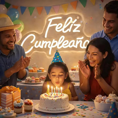 Vista 2 de Letrero de neón personalizado con texto en inglés «Feliz Cumpleaños», luz LED de pared para cumpleaños, decoración de fiestas, patio trasero