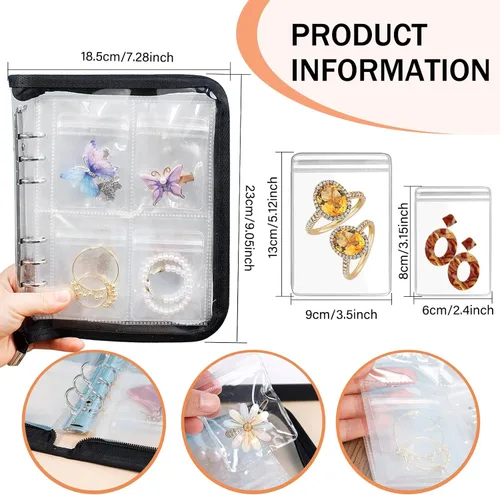 Vista 3 de Organizador transparente para guardar joyas, organizador de aretes, organizador de pulseras de joyería, estuche de viaje para aretes, álbum, bolsas