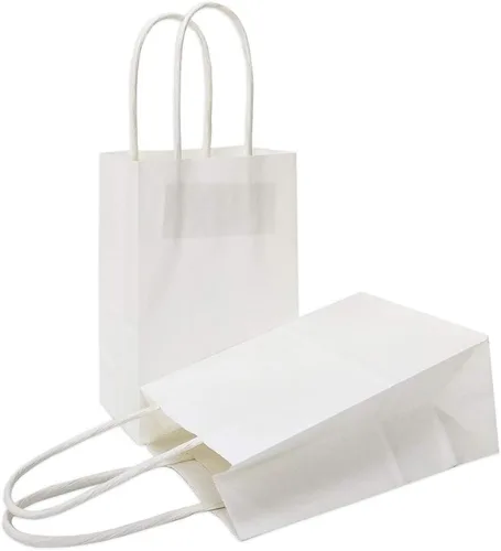 Vista 47 de AZOWA Bolsas de regalo de color azul claro, mini bolsas de papel kraft con asas para recuerdos de fiesta (4 x 2.4 x 6 pulgadas, azul, 12 unidades)
