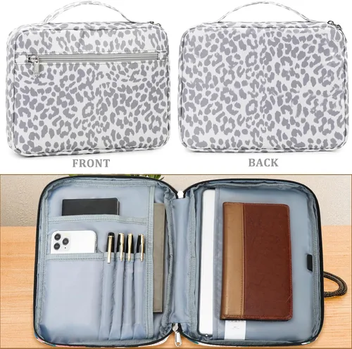 Vista 2 de JIANYA Funda para la Biblia para mujer, fundas de Biblia de leopardo para mujer, con asa y bolsillo con cremallera