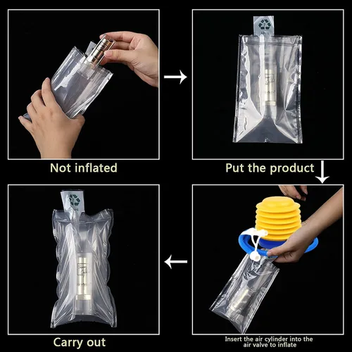 Vista 3 de OULIGET Bolsas de aire de embalaje, bolsa protectora inflable de plástico transparente con bomba de pie, bolsa de embalaje de bloqueo de cojín