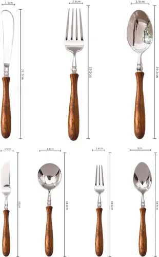 Vista 5 de Juego de cubiertos de mango de madera para 2, juego de cubiertos de lujo de acero inoxidable de 14 piezas, utensilios de cocina, juego de vajilla