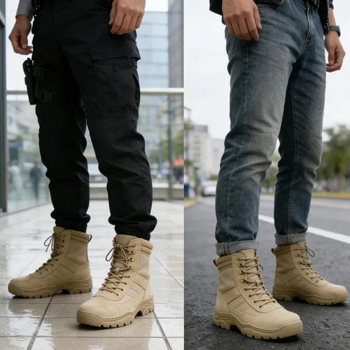 Vista 2 de QUNLON Botas militares tácticas para hombre, con cremallera lateral, ligeras, 8 pulgadas, botas de motocicleta de combate militar para trabajo