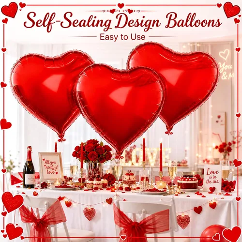 Vista 4 de 8 globos grandes de corazón rojo de 36 pulgadas para San Valentín, boda, fiesta