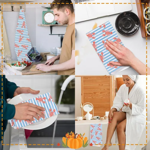 Vista 5 de SPBL&L Toallas de Cocina de Langosta - Decoración de Langosta, Toallas de Mano Náuticas para Baño, Toallas de Platos Costeras Náuticas de Playa