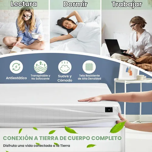 Vista 7 de Sábanas de conexión a tierra tamaño individual Premium de algodón para terapia de sueño saludable, sábanas ajustadas de bolsillo profundo con cable