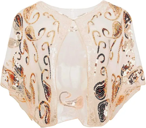 Vista 6 de Specell 1920s Shawls and Wraps for Evening Dresses,Wedding Shawl,Handmade Sequin Beaded Evening Shawl Bridal Wrap 25