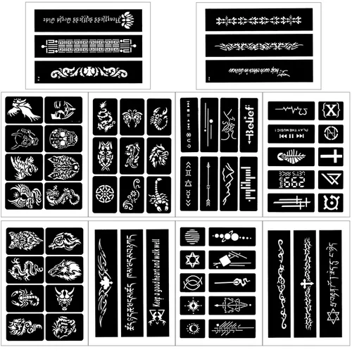 Vista 3 de Konsait 123 plantillas de tatuajes temporales grandes, 20 hojas de hombre con brillantina, kit de tatuaje, plantillas de pintura facial, plantilla