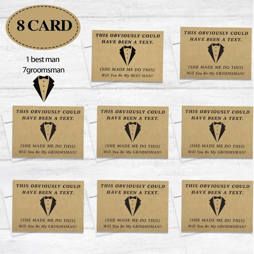 Vista 2 de Teling 8 tarjetas divertidas de propuesta de regalo para padrinos de boda, 7 tarjetas divertidas de Will You Be My Groomsman y 1 tarjeta Will You Be