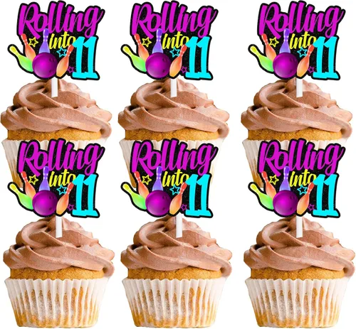 Vista 24 de 18 piezas de bola de boliche con purpurina, decoración de postre, magdalenas, boliches, 6 temas, suministros de decoración para niños y niñas