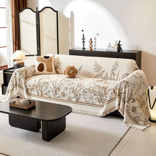 Vista 28 de DREAMINGO Funda para sillón reclinable con estampado floral verde y botánico de jacquard, 1 cojín, acogedora funda de felpilla para sala de estar