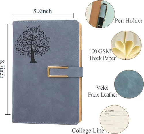 Vista 5 de Fanery sue Tree of Life - Diario de escritura recargable para mujeres y hombres, cuaderno de tapa dura de piel sintética, A5, rayado universitario