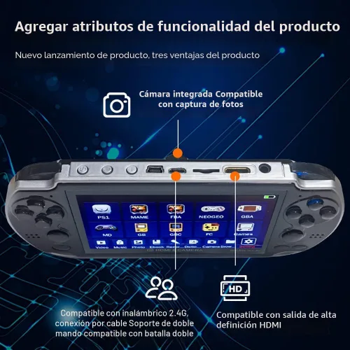 Vista 3 de DREAMHAX X7 Plus Consola de Juegos Portátil, Precargada con 10000 Juegos, Videojuegos Portátiles Compatible con Salida HDMI y Doble Jugador