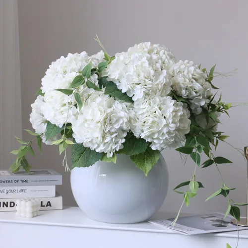 Vista 9 de 4 hortensias artificiales de 21 pulgadas de color azul sintético, flores de hortensias de seda de tacto real con tallos para novia, boda, fiesta