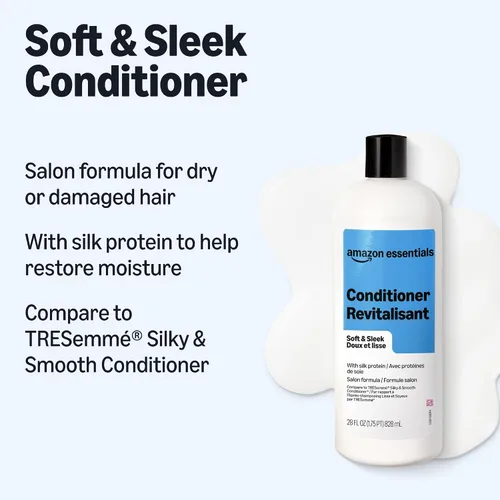 Vista 3 de Acondicionador suave y sedoso Amazon Basics para cabello seco o dañado, 28 fl oz