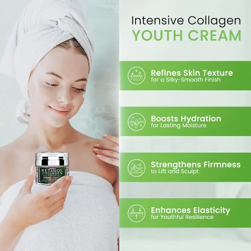 Vista 2 de Crema de retinol con colágeno y ácido hialurónico, hidratante facial para mujeres y hombres, reduce arrugas, líneas finas y sequedad, 1.7 onzas