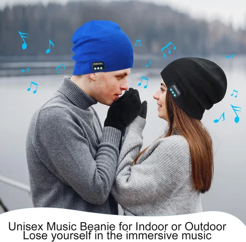 Vista 5 de 4 piezas de gorro Bluetooth para hombre, con luz LED inalámbrica de música, con guantes para hombres y mujeres, regalos deportivos